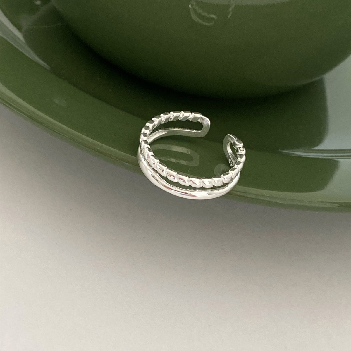 925 sterling silver double-layer line open ring - silvery