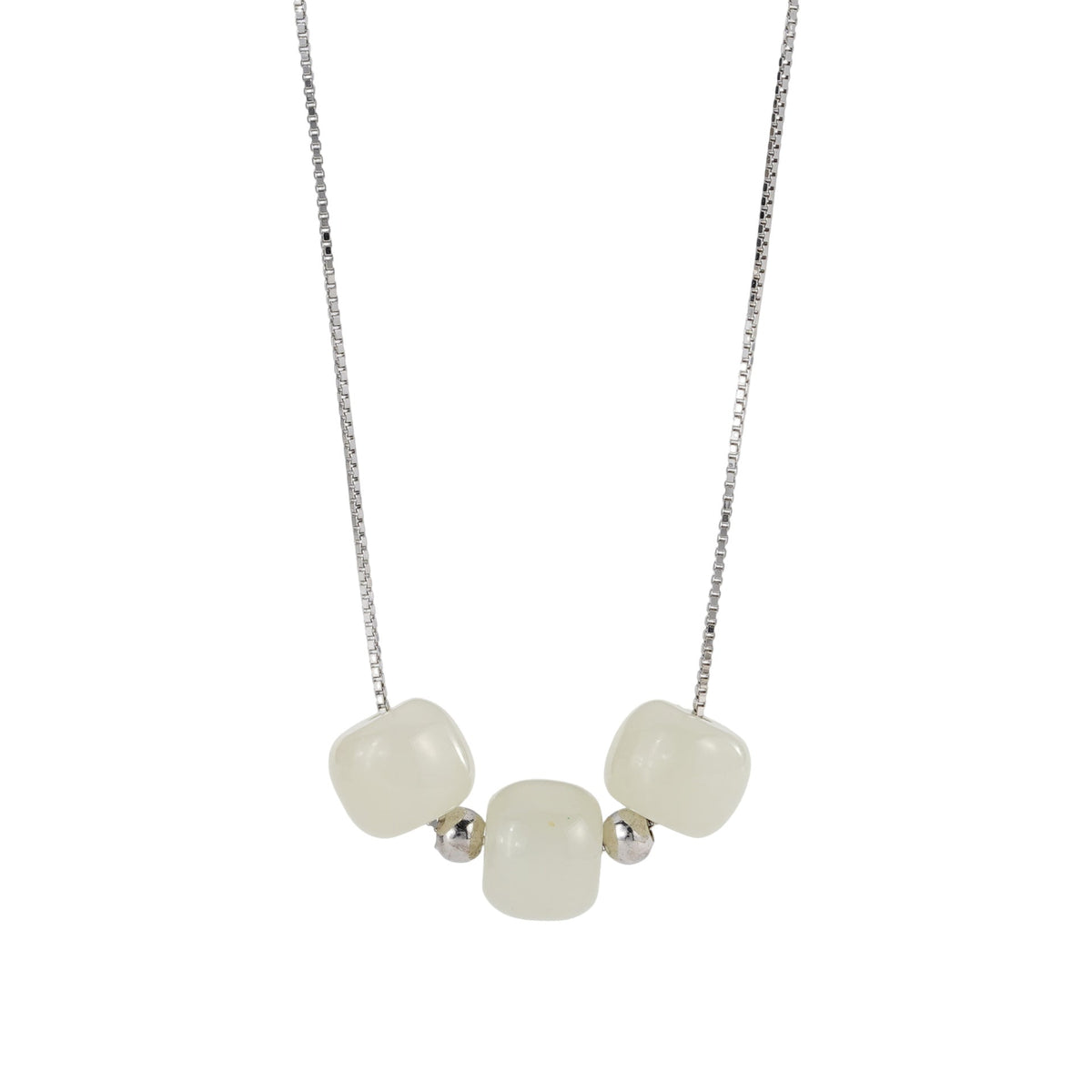 S925 Silver Hotan Jade Beaded Necklace - Silvery