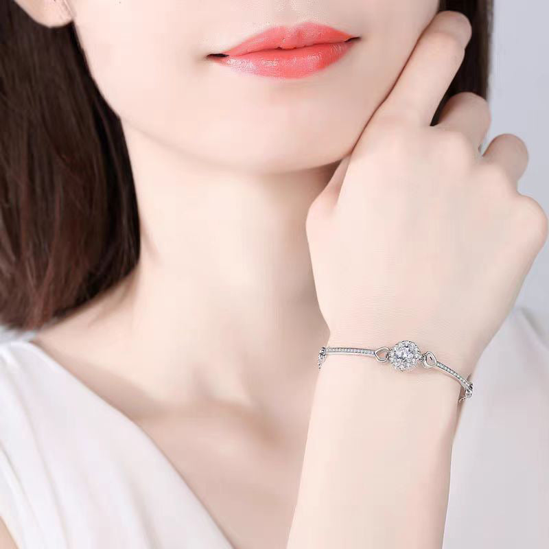 S925 Sterling Silver Moissanite Heart Snowflake Bracelet