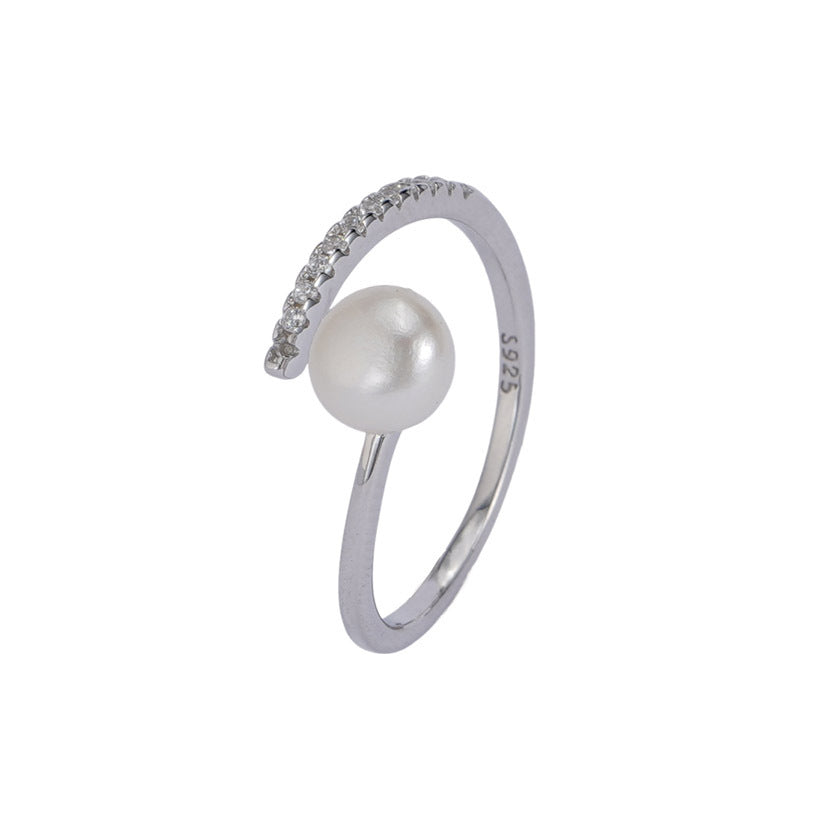 S925 Pure Silver Freshwater Pearl Ring - Silvery
