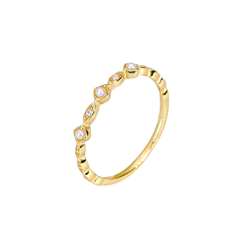 S925 pure silver small and exquisite imitation pearl women's ring