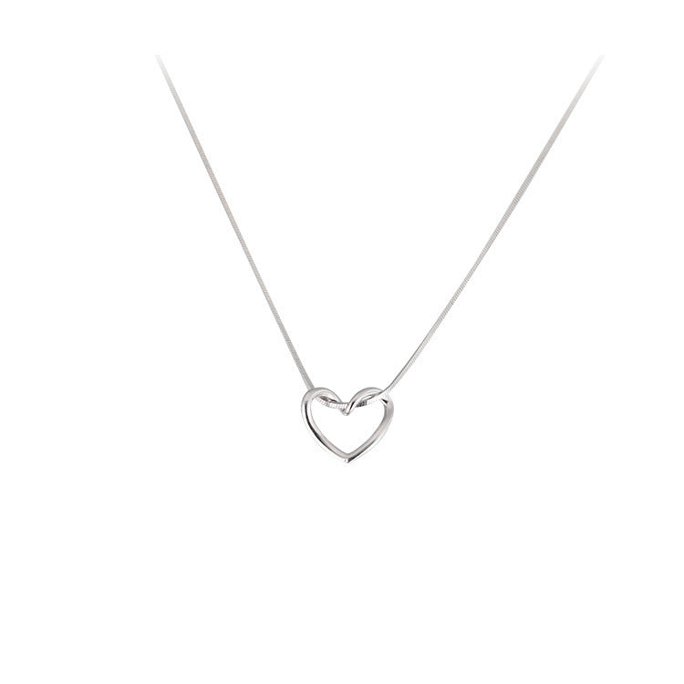 925 sterling silver heart-shaped pendant necklace - silvery