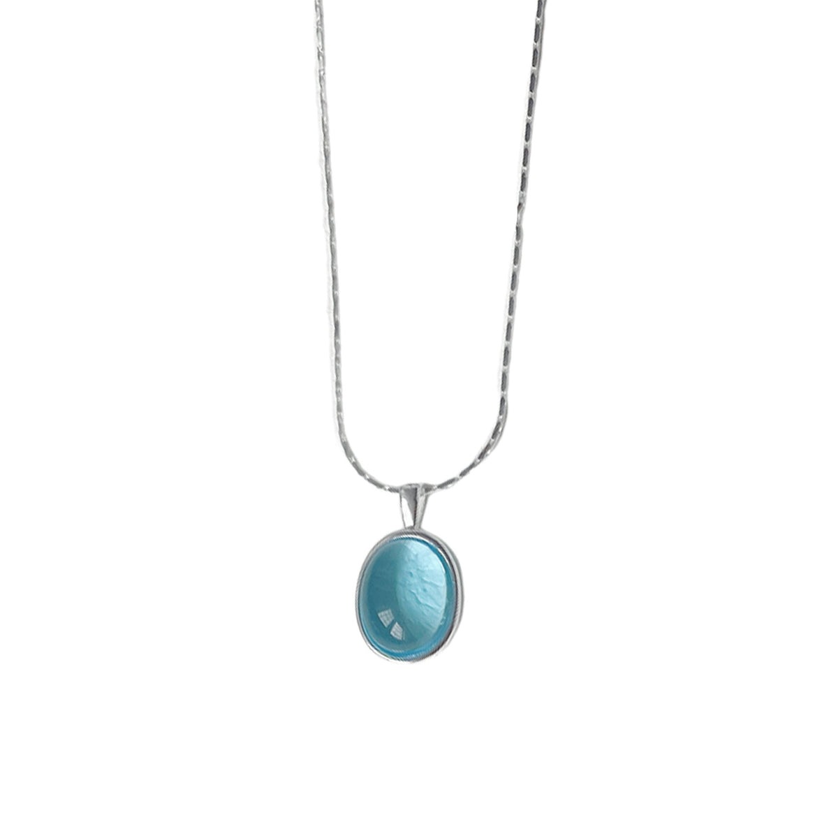 S925 Silver Sea Sapphire Pendant Necklace - Silvery
