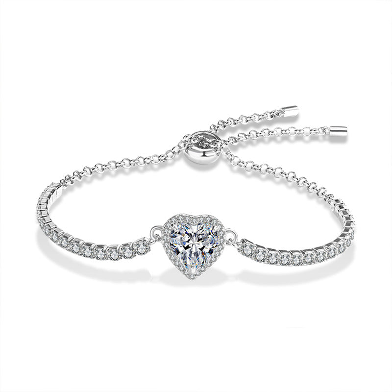 S925 Sterling Silver Moissanite Heart Bracelet