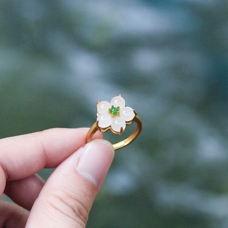 925 sterling silver flower ring - golden