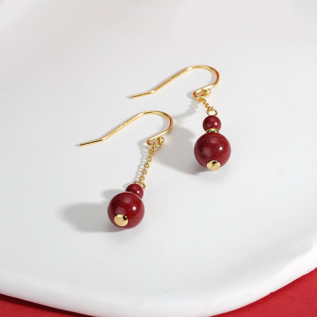 925 sterling silver cinnabar earrings - golden