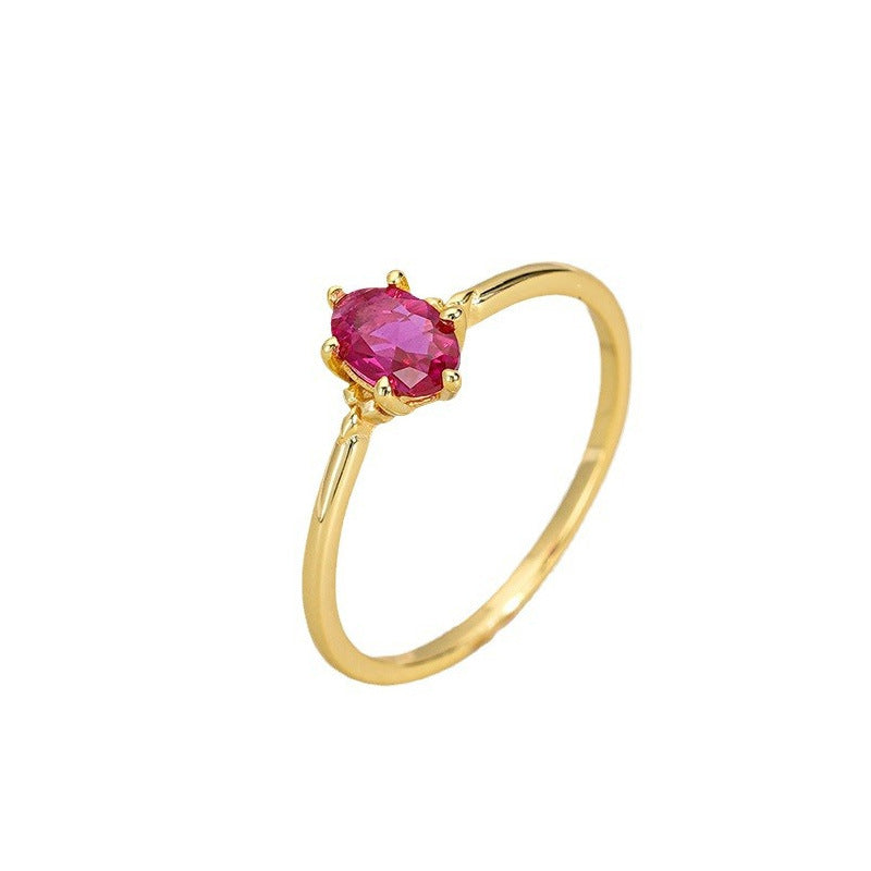 S925 Pure Silver Retro Rose Red Sparkling Zirconia Ring - Golden
