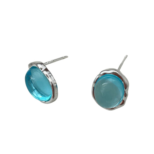 925 sterling silver aquamarine oval earrings - silvery