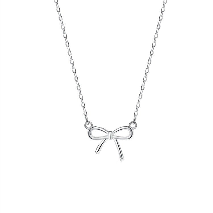 925 sterling silver bow pendant necklace - silvery