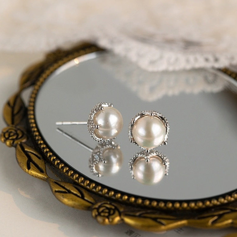 S925 sterling silver freshwater pearl earrings - silvery