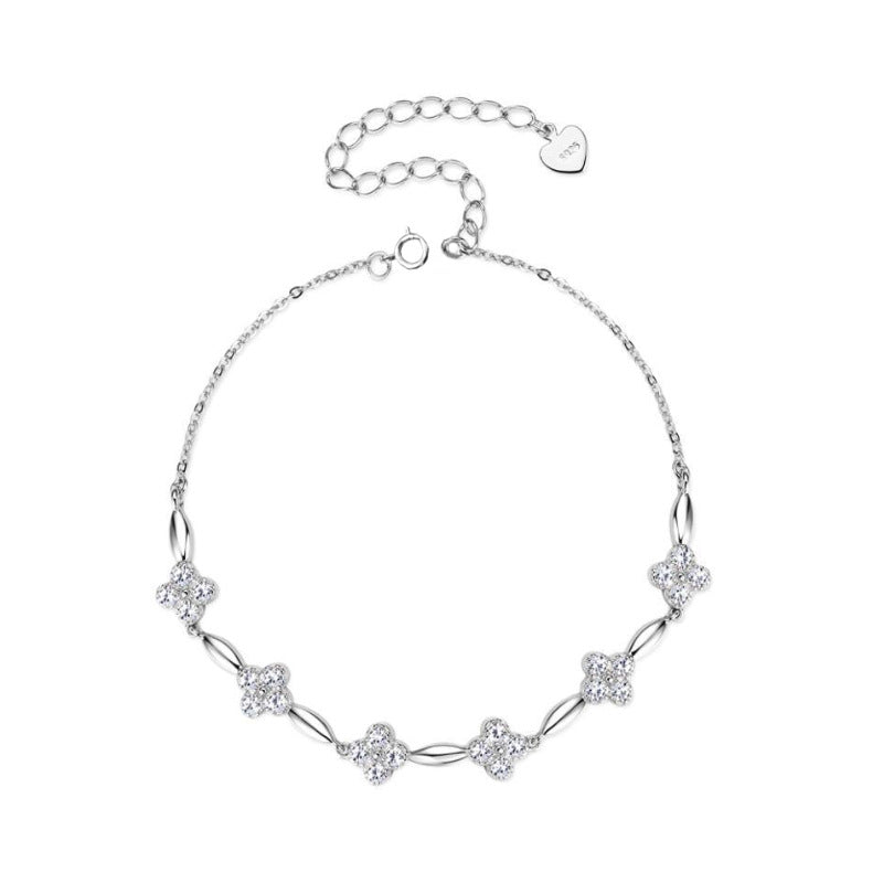 S925 Sterling Silver Four-Leaf Clover Moissanite Bracelet