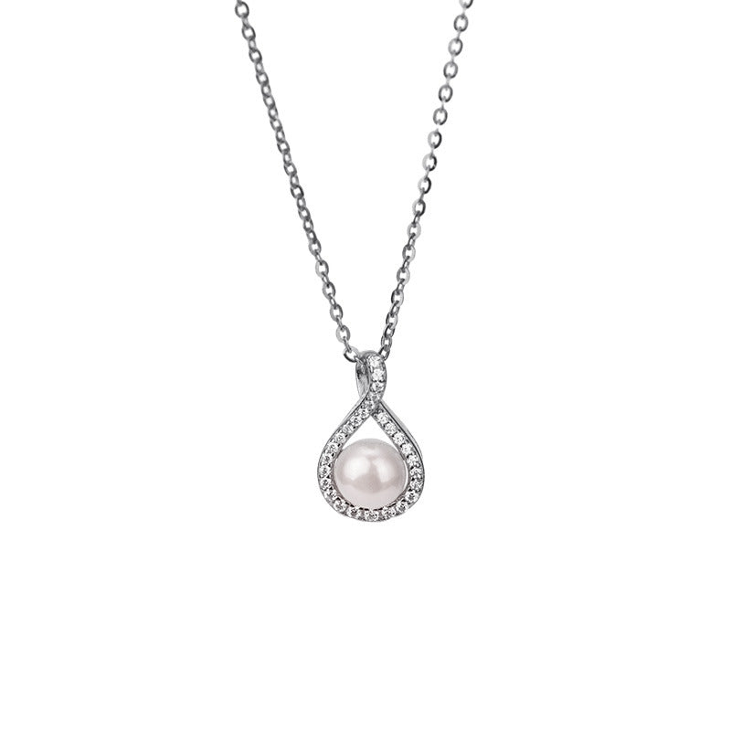 S925 sterling silver sparkling pearl pendant necklace