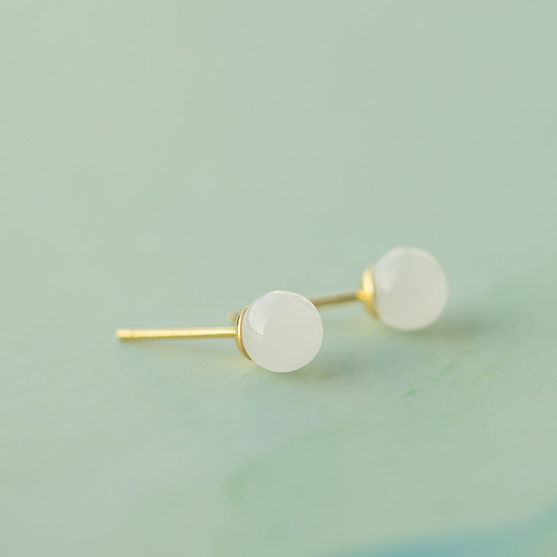 S925 Sterling Silver Natural Hotan Jade Earrings