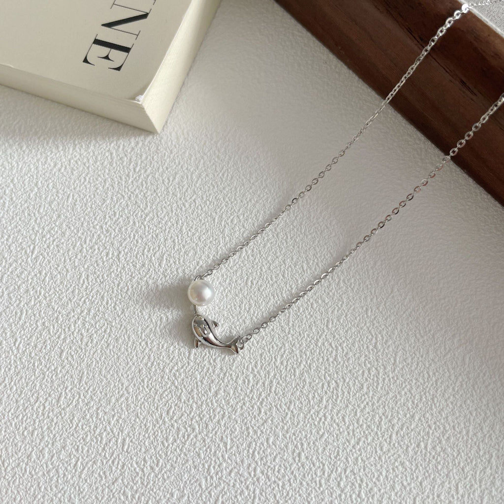 S925 sterling silver dolphin pendant necklace