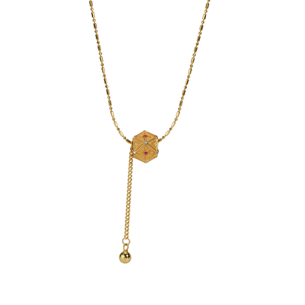 S925 Solid Silver Geometric Square Pendant Necklace - Golden