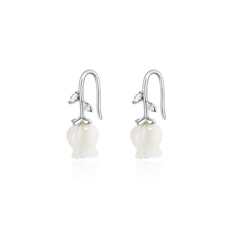 925 sterling silver flower ear hook - silvery