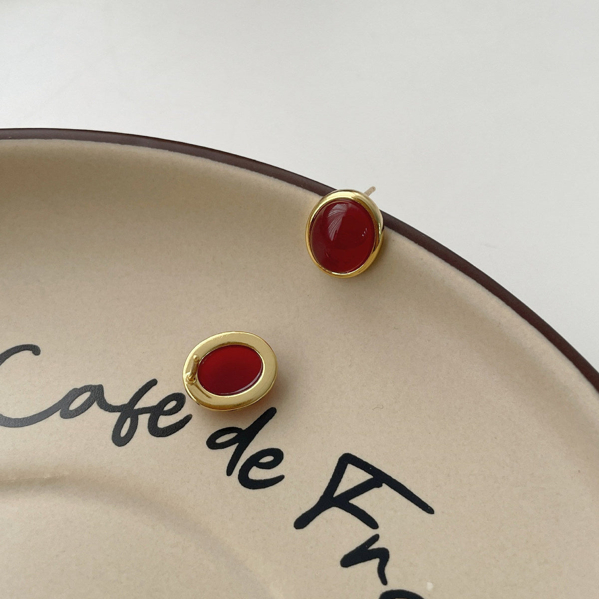 925 sterling silver red agate earrings - golden