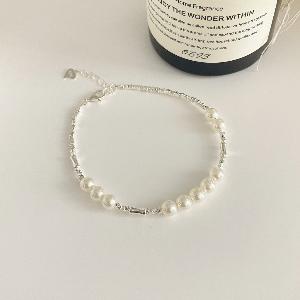 925 sterling silver pearl bracelet - silvery