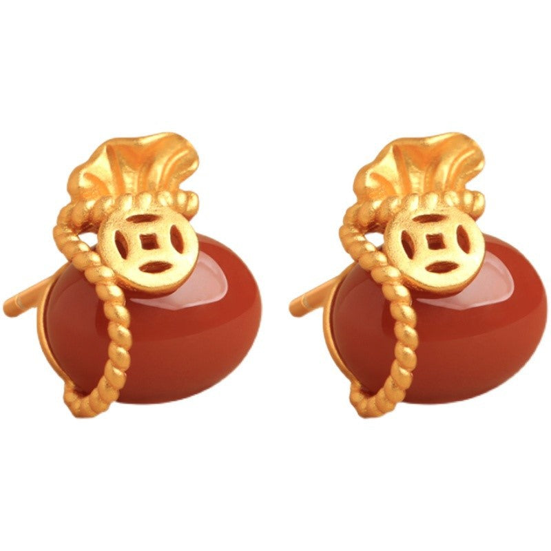 925 sterling silver south red agate earrings - golden