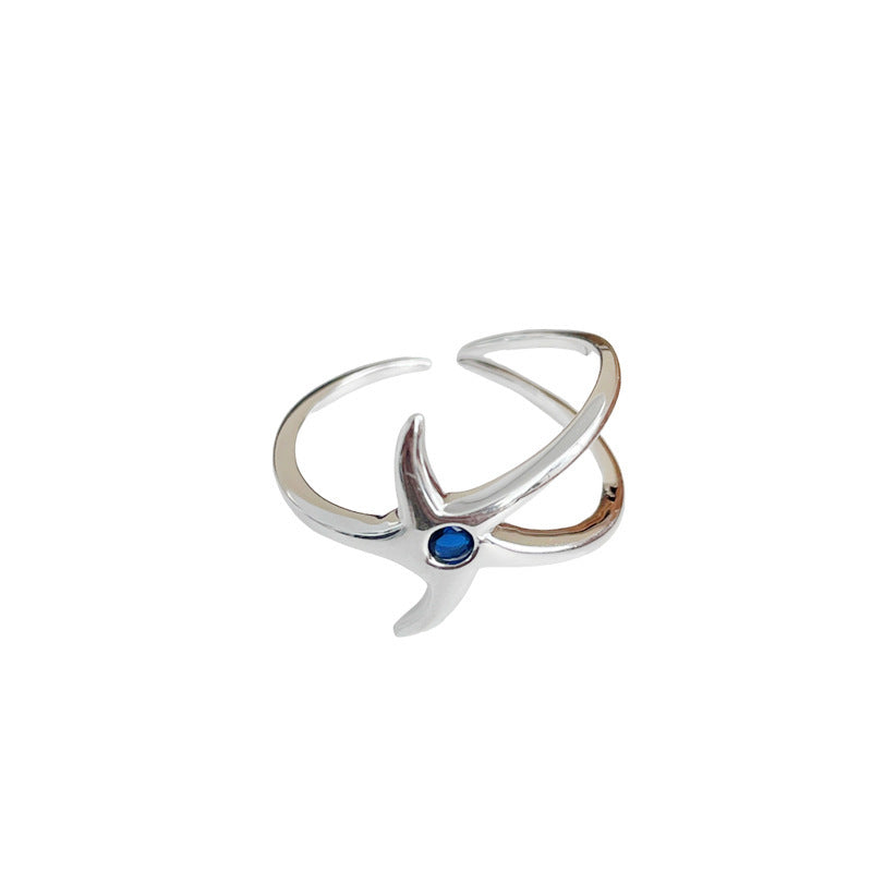 925 sterling silver starfish shaped ring - silvery