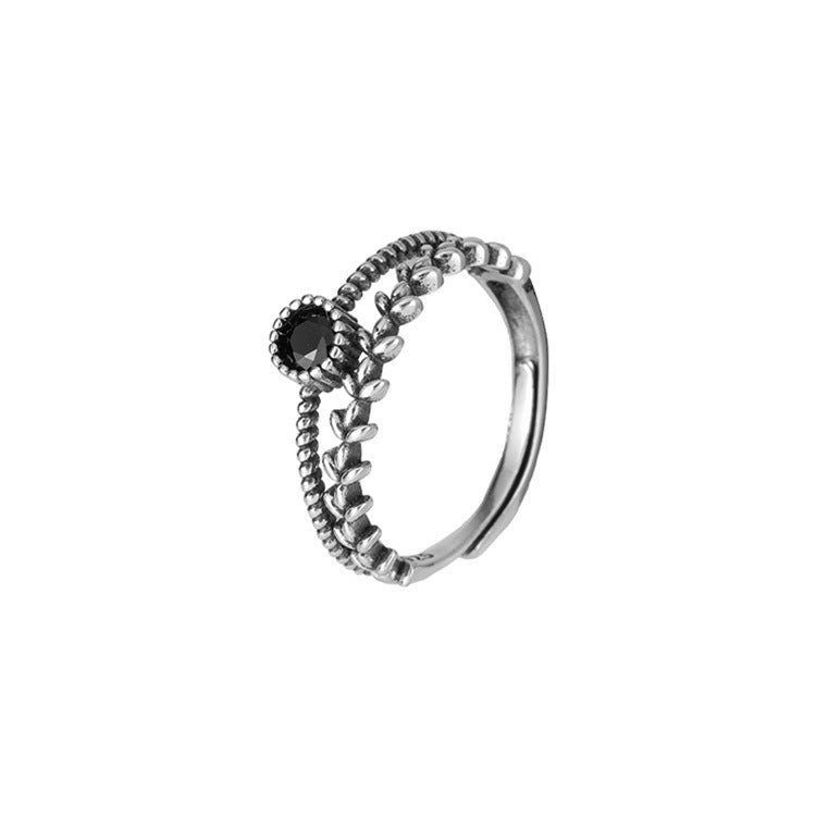 925 sterling silver Thai silver antique black zircon opening ring