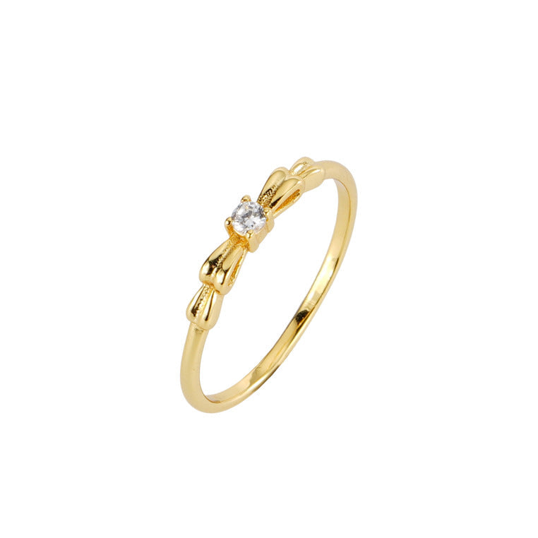 925 sterling silver bowknot  with zirconium ring - golden