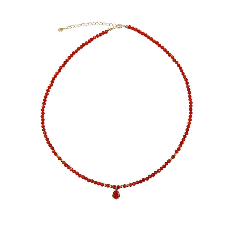 925 sterling silver red agate necklace - champagne golden