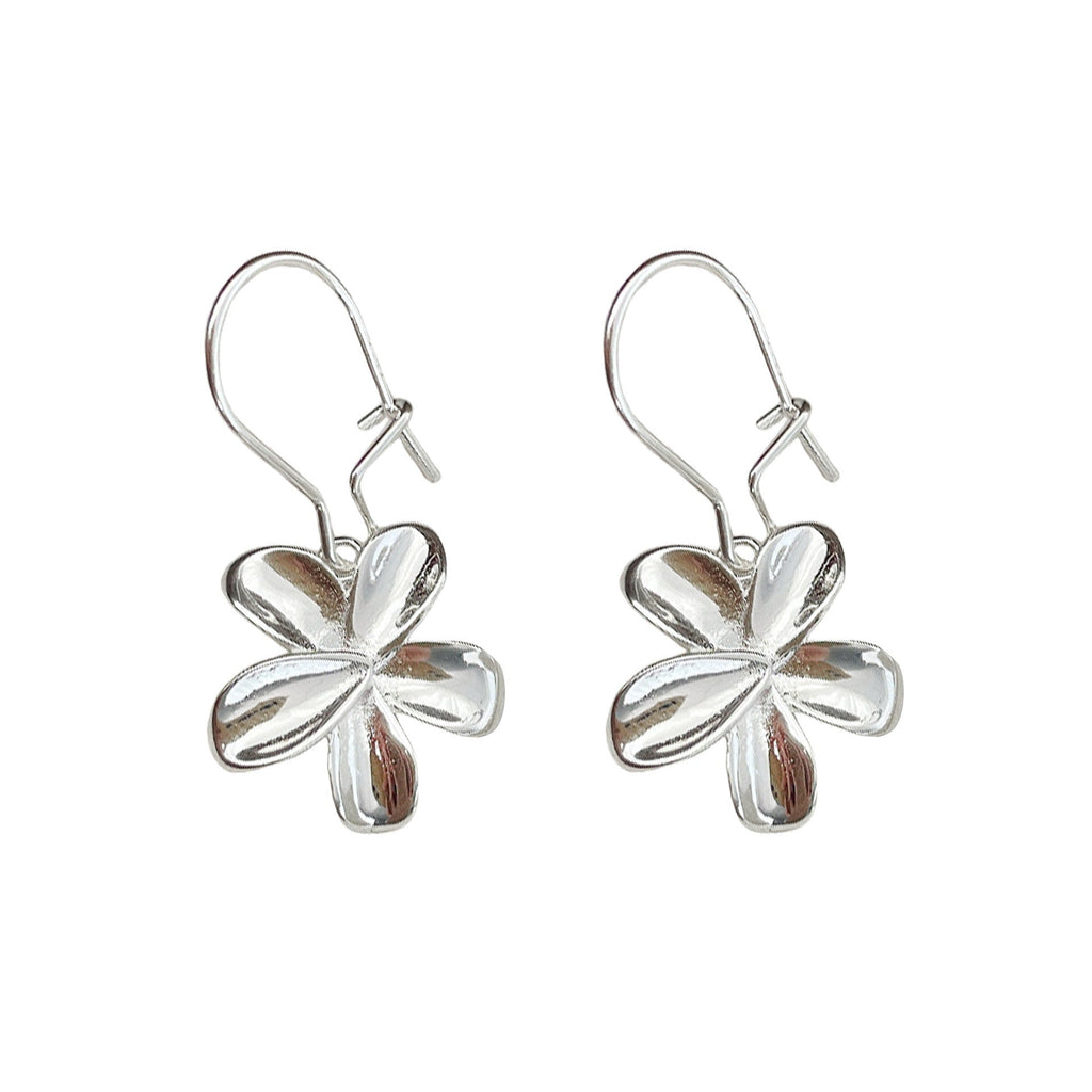 S925 Silver Petal Pendant Earrings - Silvery