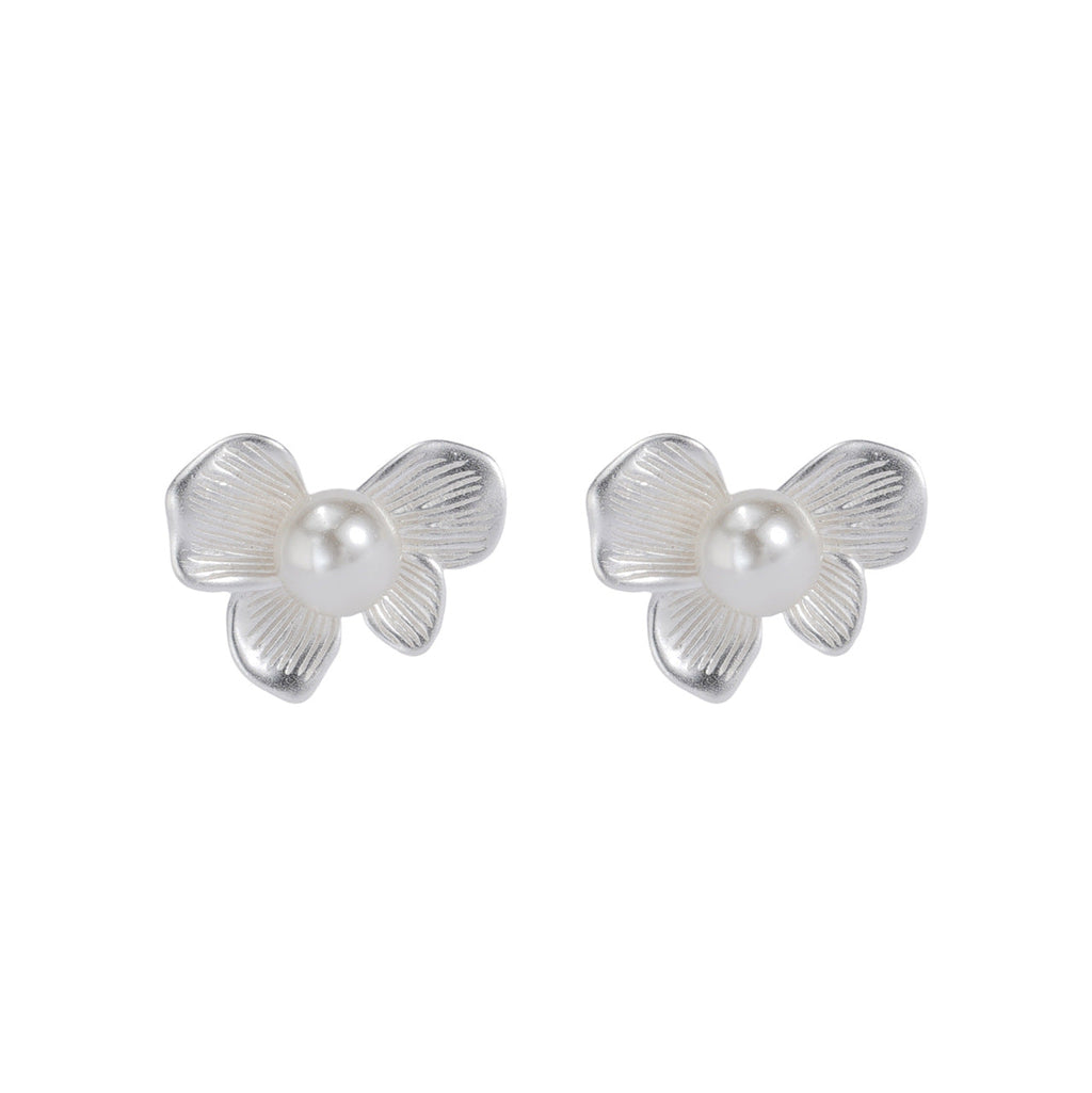 S925 pure silver imitation pearl bow earrings