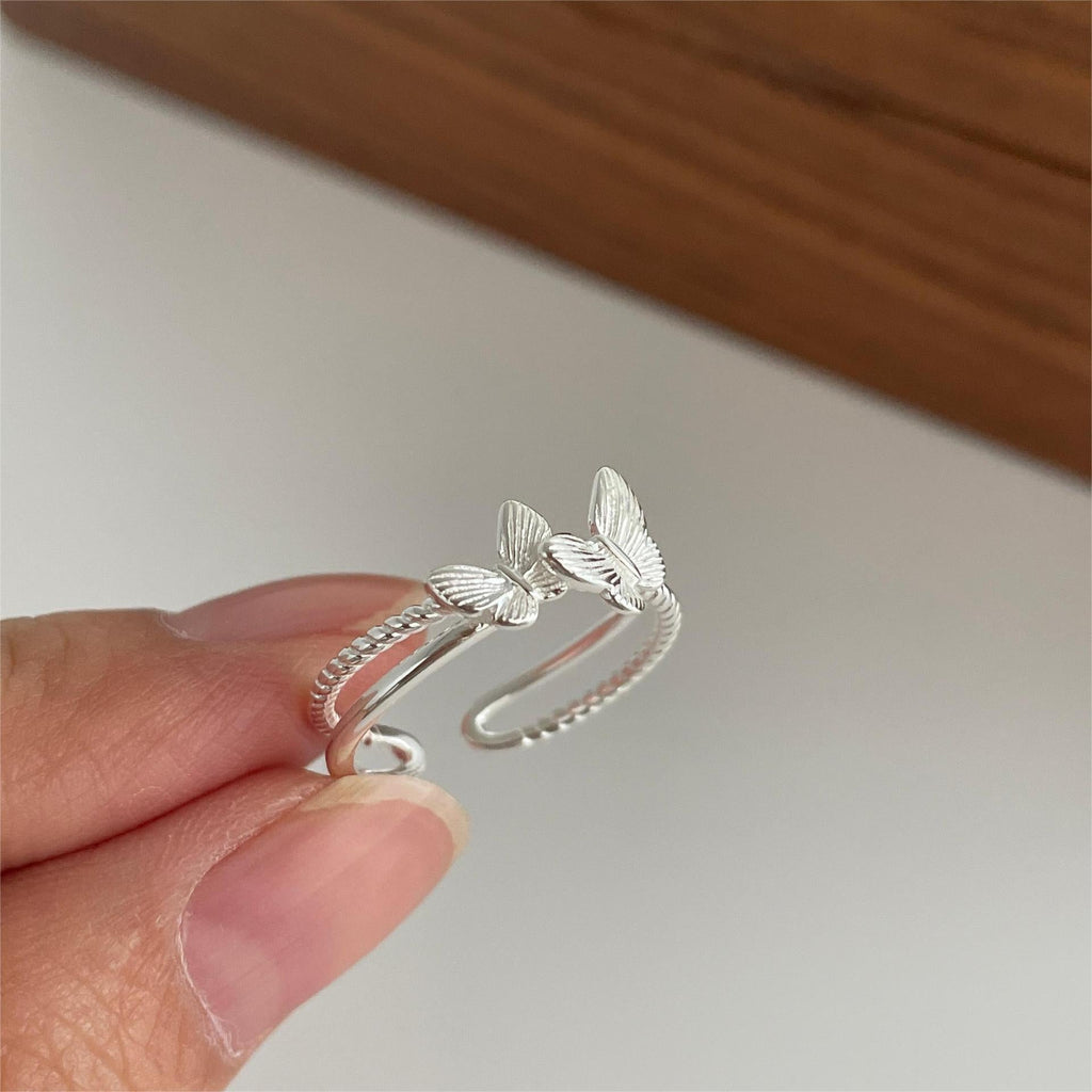 S925 sterling silver double butterfly opening ring
