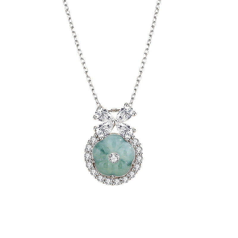 925 sterling silver jade pendant necklace - silvery