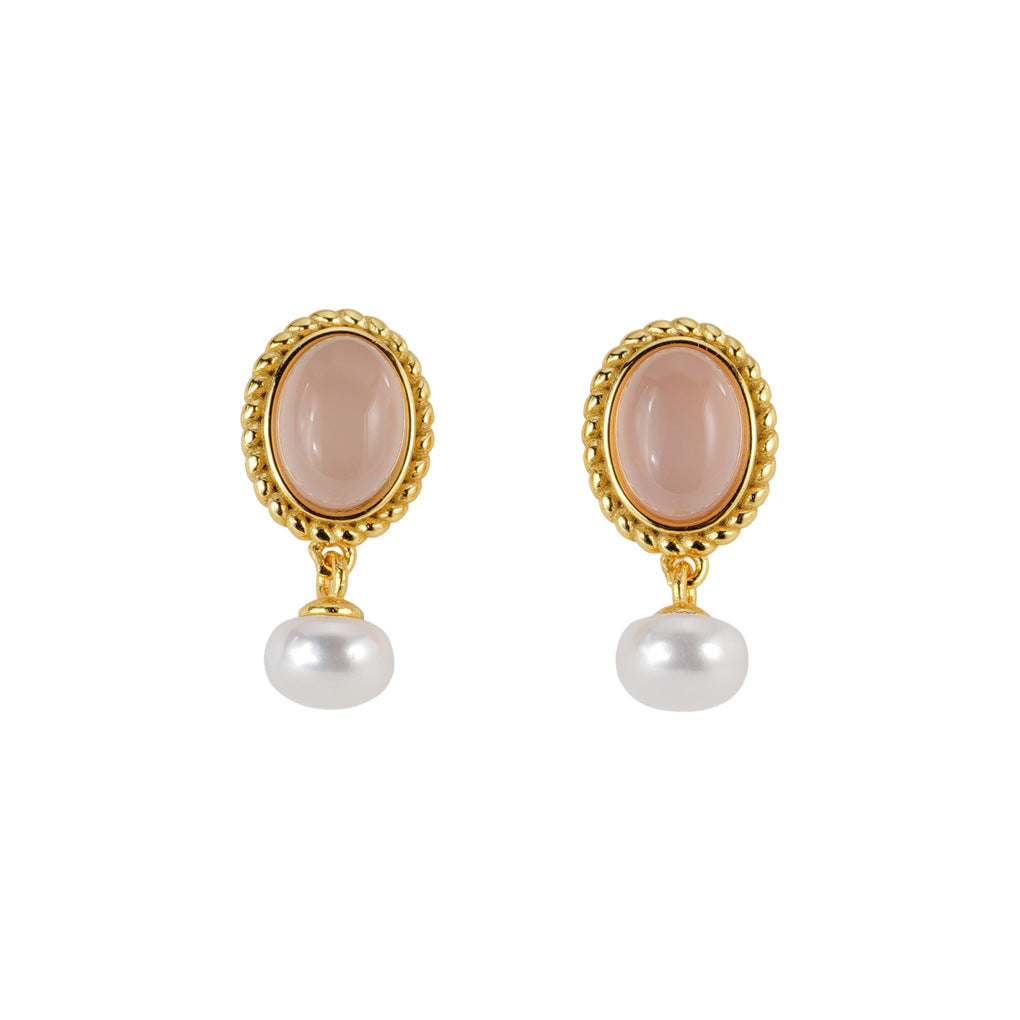 S925 pure silver natural chalcedony freshwater pearl earrings