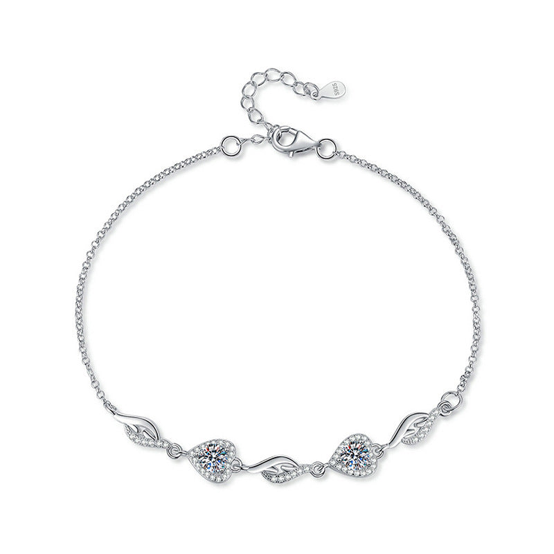 S925 Sterling Silver Butterfly Heart-Shaped Moissanite Bracelet
