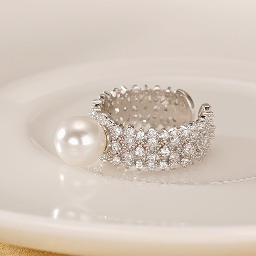 925 sterling silver pearl ring - silvery