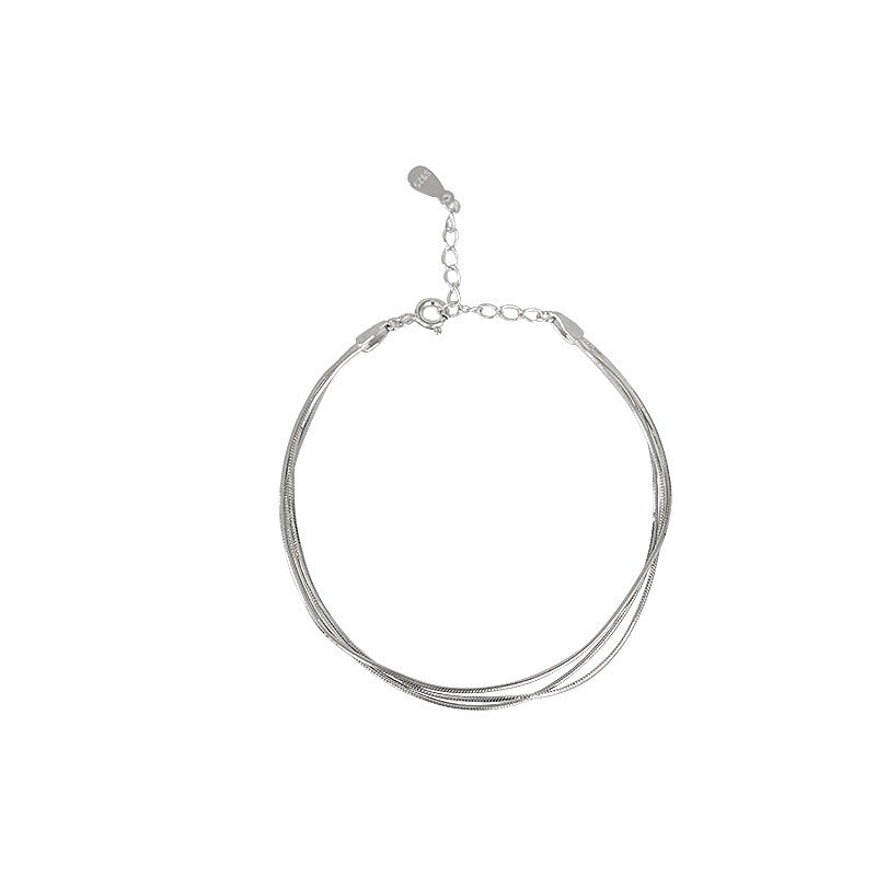 925 sterling silver three-layer snake bone chain bracelet