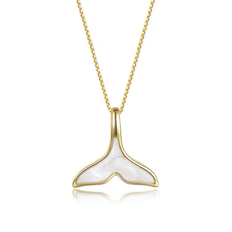 S925 sterling silver fish tail pendant necklace