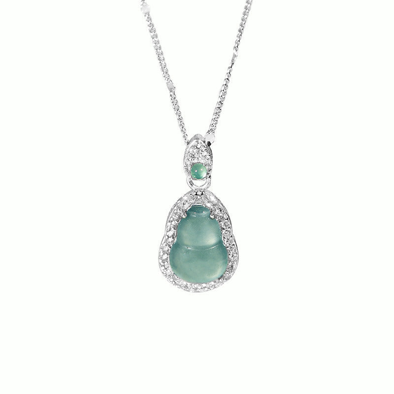 925 sterling silver jade gourd pendant necklace - silvery