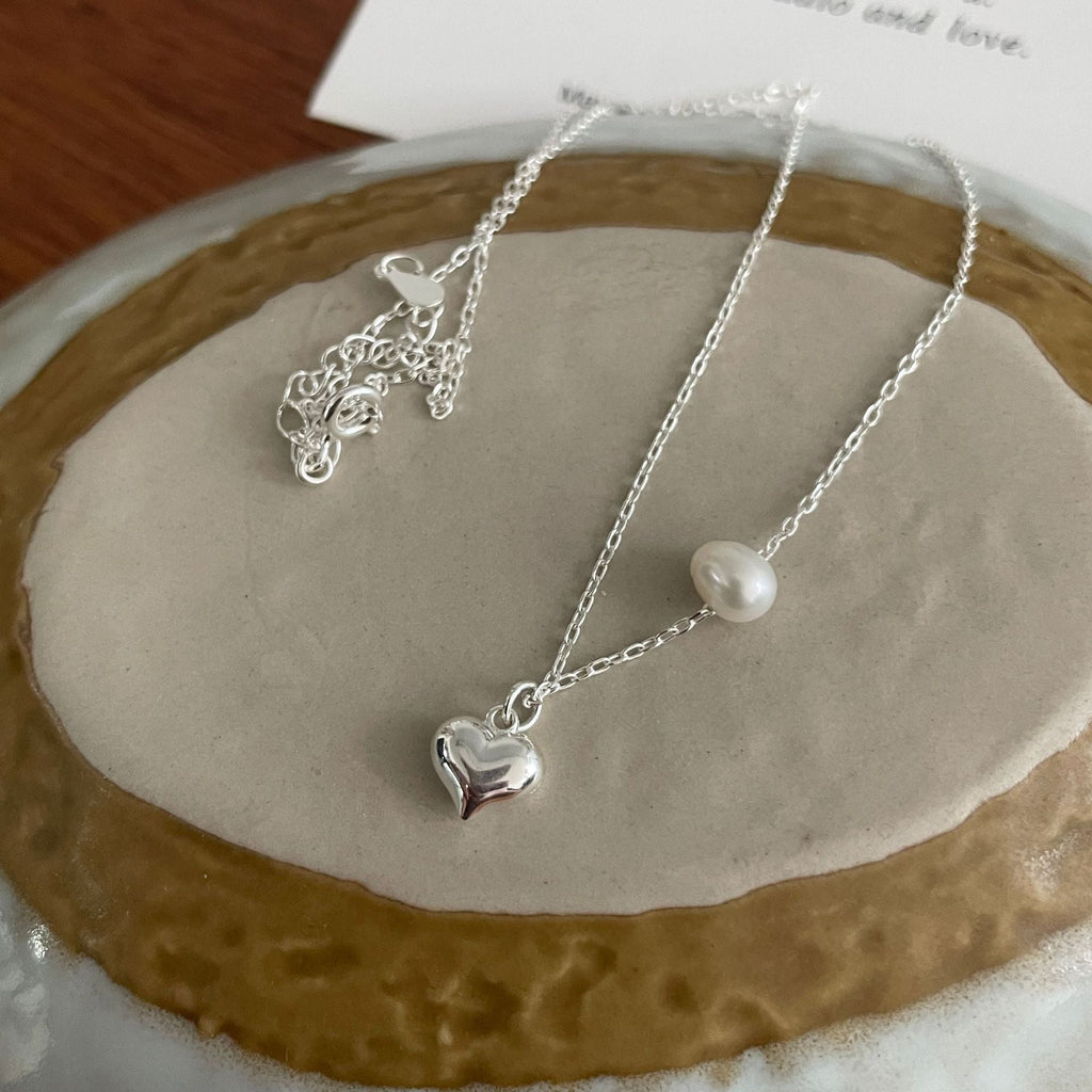 S925 Pure Silver Love Pendant Necklace - Silvery