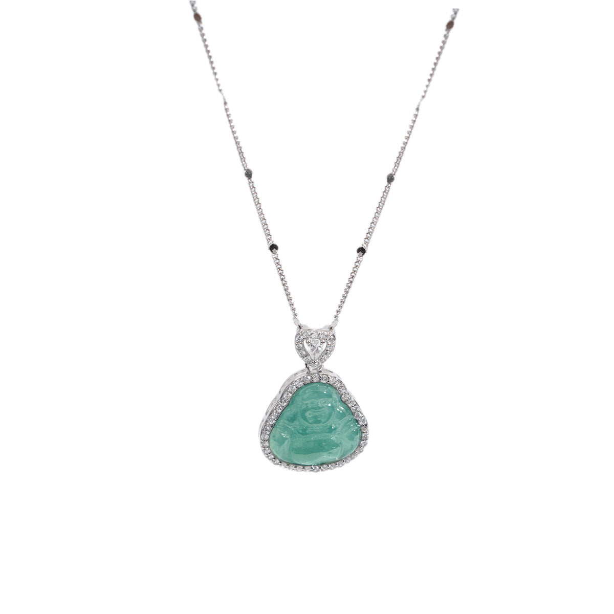 S925 pure silver jadeite Buddha pendant necklace- silvery