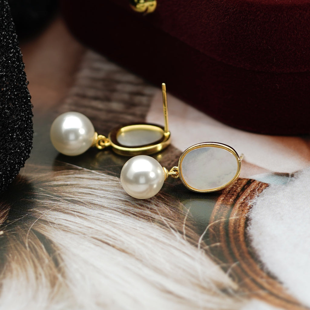 925 sterling silver pearl pendant earrings - golden