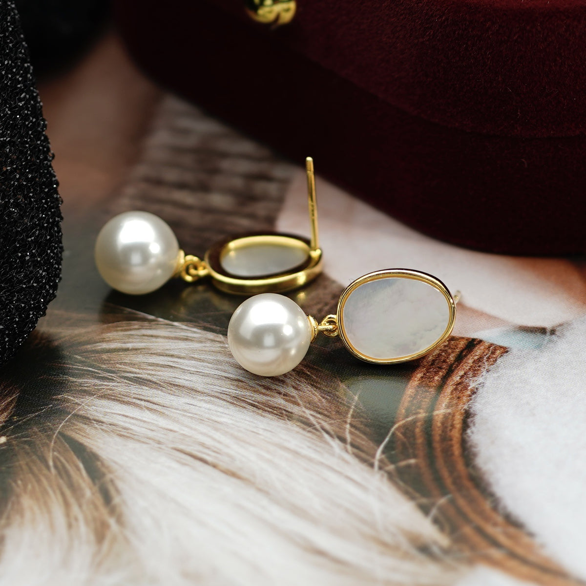 925 sterling silver pearl pendant earrings - golden