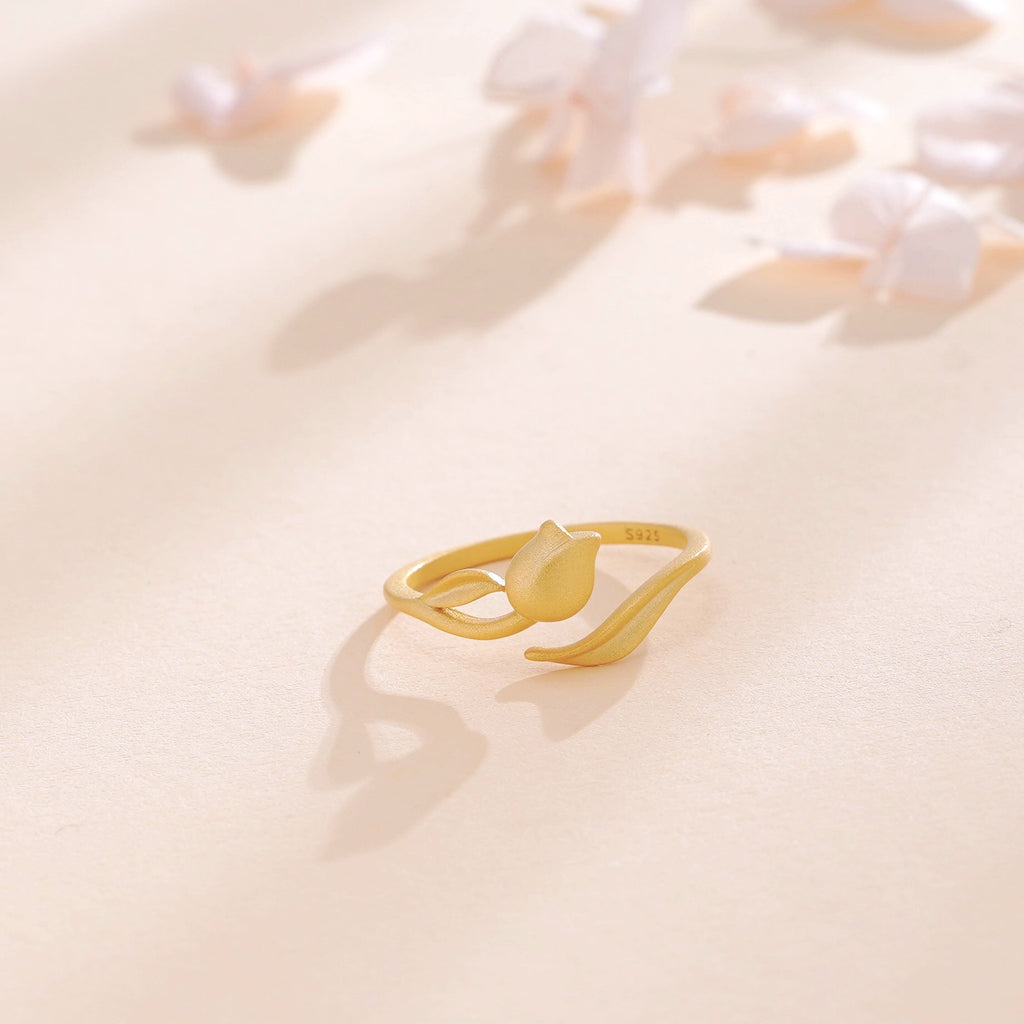 925 sterling silver tulip ring - golden