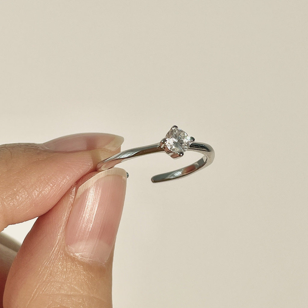 S925 Silver Sparkling Zirconia Open Ring - Silvery