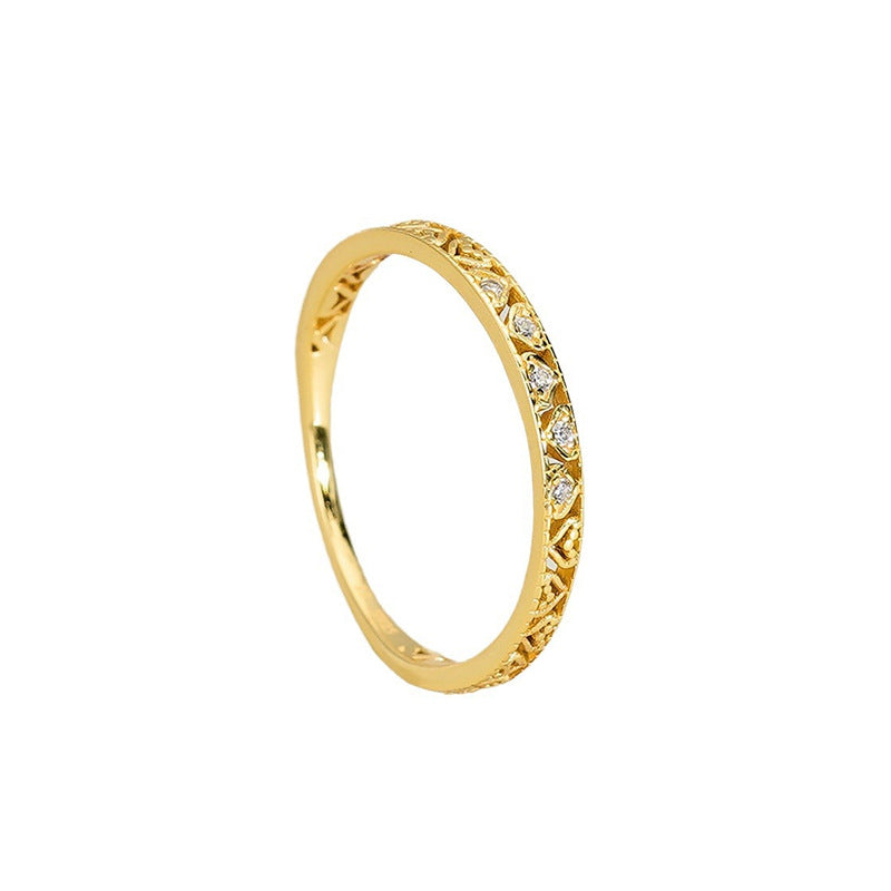 S925 Pure Silver Hollow Pattern Ring - Golden