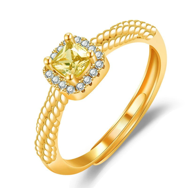 925 sterling silver sparkling zirconium ring - golden