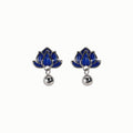 S925 sterling silver blue lotus earrings - silvery