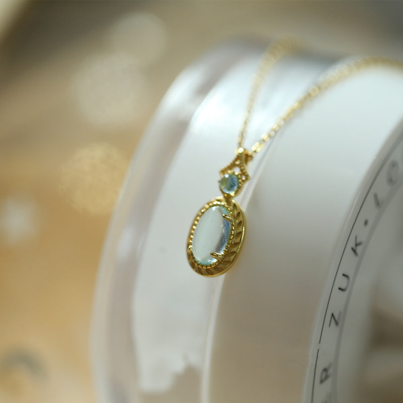 925 sterling silver aquamarine pendant necklace - golden