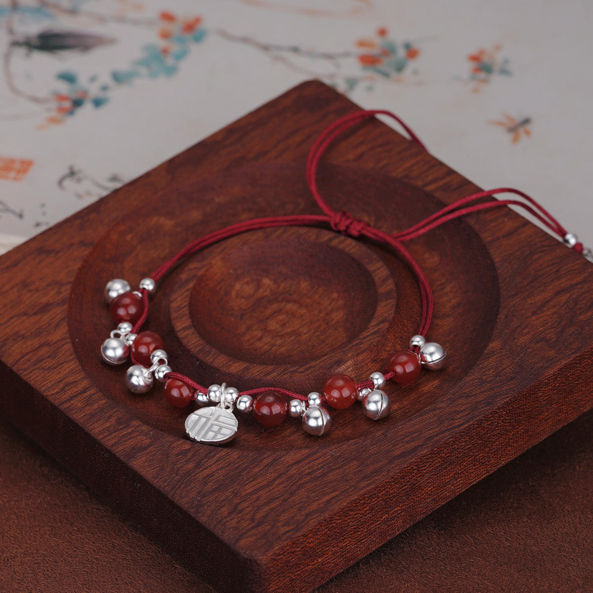 925 sterling silver red agate red braided rope bracelet