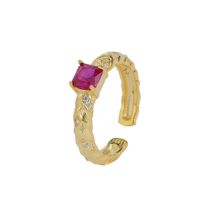 S925 sterling silver retro sparkling zirconium ring