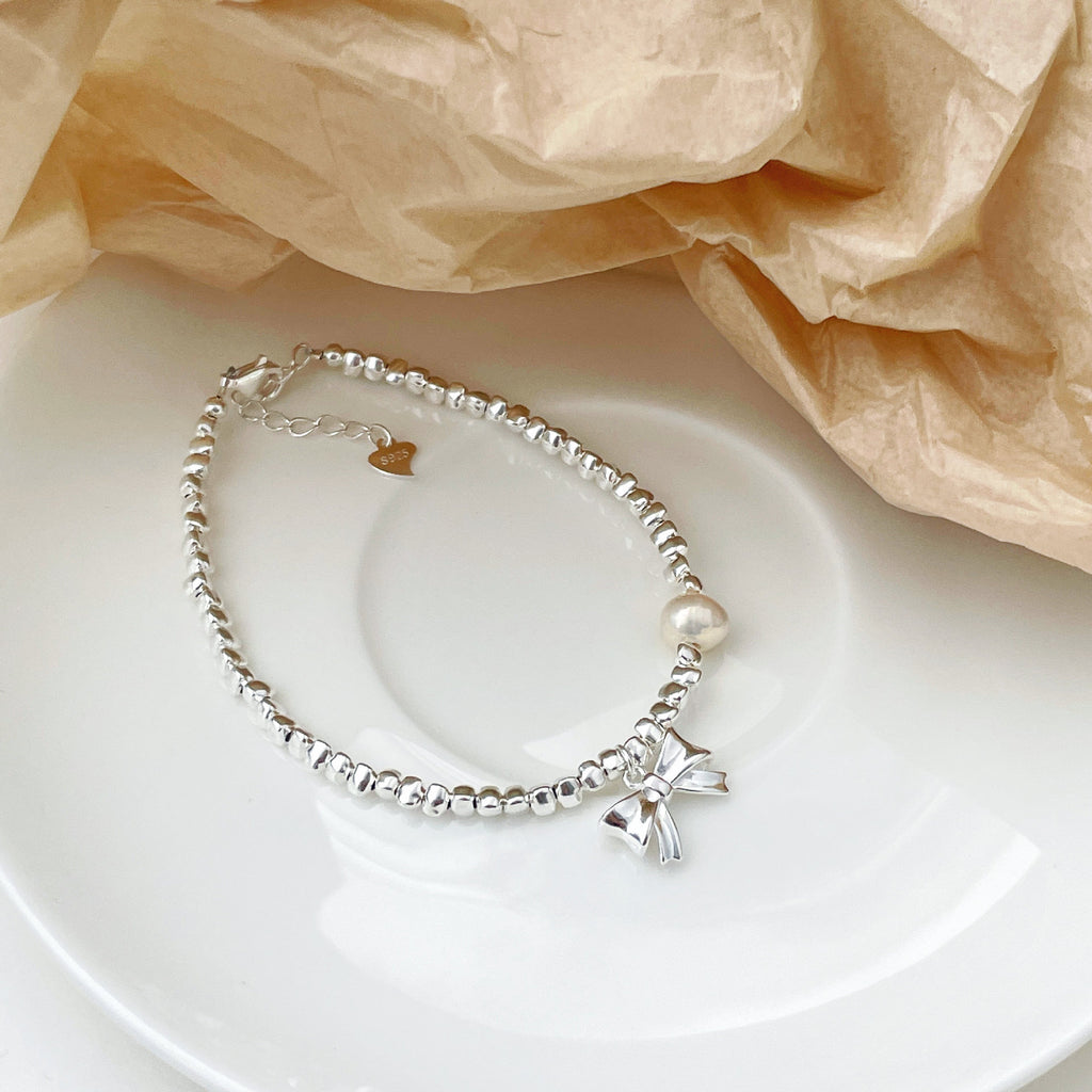 925 sterling silver bow pendant bracelet - silvery